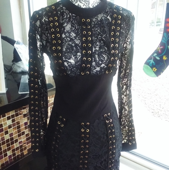 Xtaren Black lace studded looped dress - Picture 3 of 6